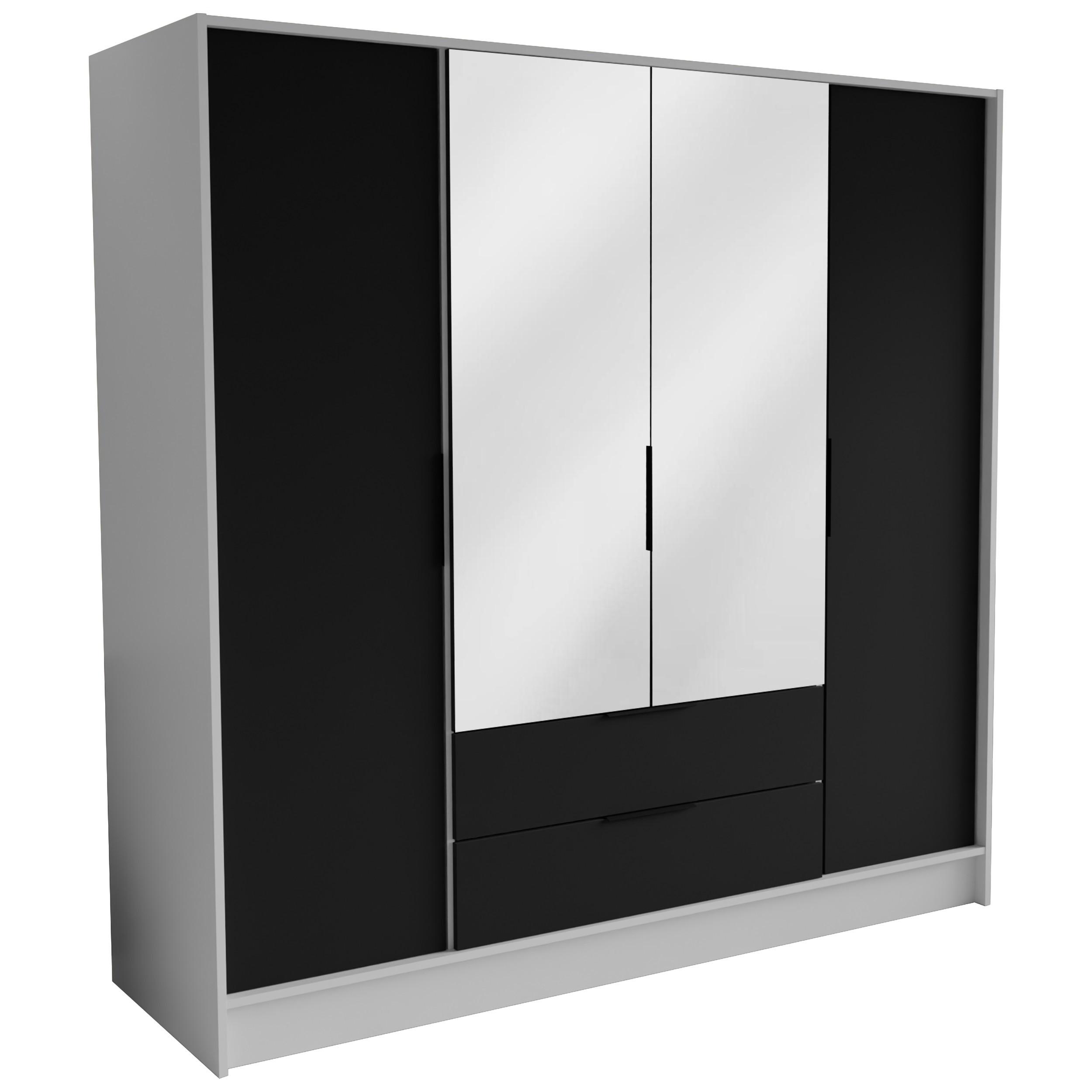 Wohnli Möbelsuche - DREHTÜRENSCHRANK CAVA 200/200/51 cm Modern Kleiderschrank 4-türig mit Spiegel Weiß