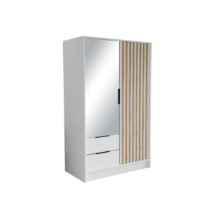 Wohnli Möbelsuche - DREHTÜRENSCHRANK PELOR 102/200/51 cm Modern Kleiderschrank 2-türig mit Spiegel Weiß