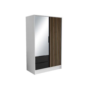 Wohnli Möbelsuche - DREHTÜRENSCHRANK PELOR 102/200/51 cm Modern Kleiderschrank 2-türig mit Spiegel Weiß