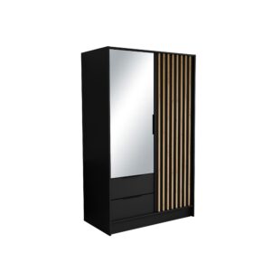 Wohnli Möbelsuche - DREHTÜRENSCHRANK PELOR 102/200/51 cm Modern Kleiderschrank 2-türig mit Spiegel Schwarz