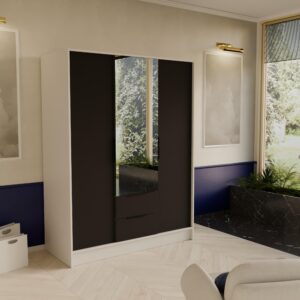5/200/51 cm Modern Kleiderschrank 3-türig mit Spiegel Weiß