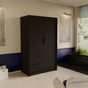 wohnli-moebel-suche-800001865332-1 DREHTÜRENSCHRANK CAVA 102/200/51 cm Modern Kleiderschrank 2-türig Schwarz Holzwerkstoff MASSENO Möbel > Schränke > Kleiderschränke > Drehtürenschränke Schwarz