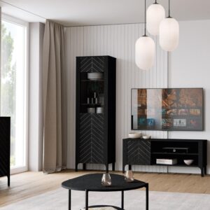 wohnli-moebel-suche-800001865557-1 VITRINE ALICANTE 197 / 60 cm in Schwarz Holzwerkstoff MASSENO Möbel > Schränke > Vitrinen Schwarz
