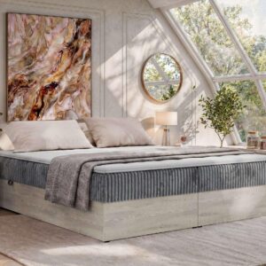 wohnli-moebel-suche-800001883114-1 BOXBETT NORDIC ZERO 180/200 - Grau Cord - Visco Topper - H3 Textil MKS Möbel > Betten > Boxspringbetten Grau