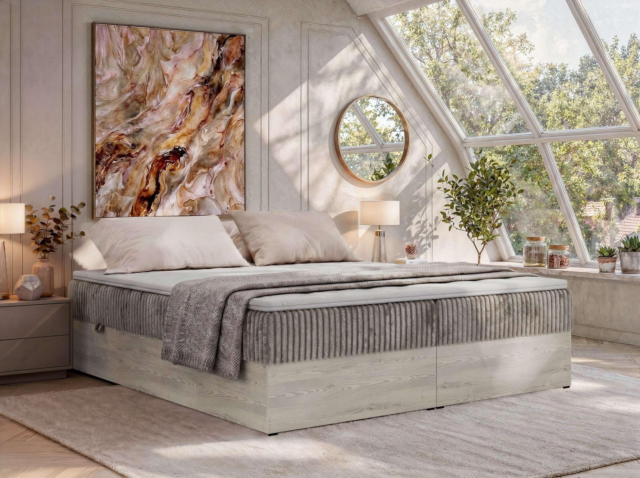 BOXBETT NORDIC ZERO 180/200 - Hellbraun Cord - Topper T25 - H3 Textil MKS Möbel > Betten > Boxspringbetten Braun