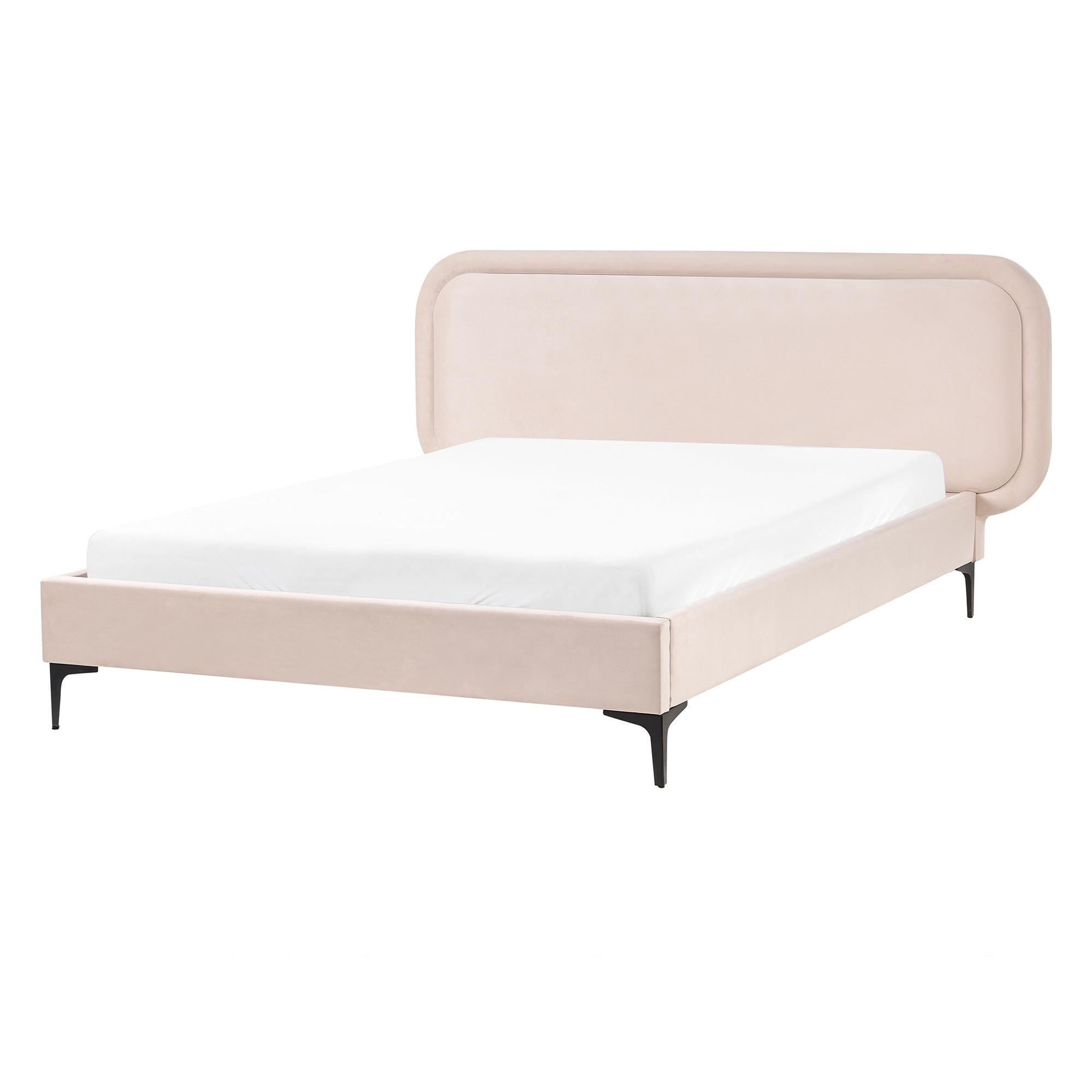 Wohnli Möbelsuche - BETT mit Lattenrost 140/200 cm Samtstoff Hellbeige Suzette