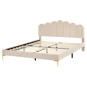 wohnli-moebel-suche-800001904833-1 BETT mit Lattenrost 160/200 cm Samtstoff Beige Sauvian Textil Beliani Möbel > Betten Beige