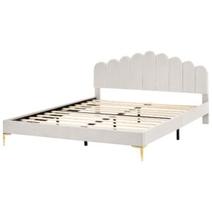 wohnli-moebel-suche-800001904835-1 BETT mit Lattenrost 180/200 cm Samtstoff Cremeweiß Sauvian Textil Beliani Möbel > Betten Weiß