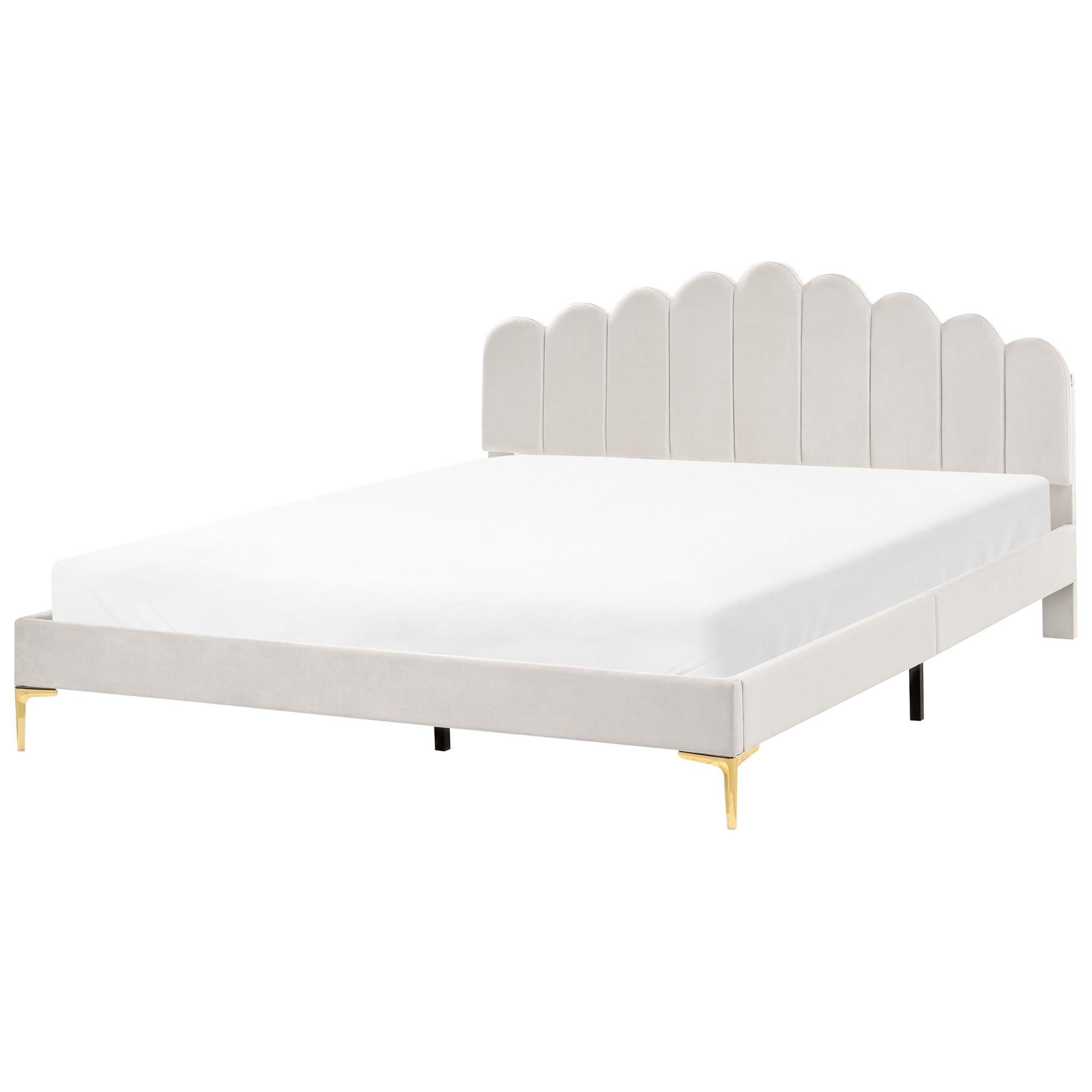 wohnli-moebel-suche-800001904835 Wohnli Möbelsuche - BETT mit Lattenrost 180/200 cm Samtstoff Cremeweiß Sauvian