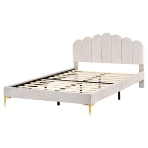 wohnli-moebel-suche-800001904837-1 BETT mit Lattenrost 160/200 cm Samtstoff Cremeweiß Sauvian Textil Beliani Möbel > Betten Weiß