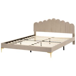 wohnli-moebel-suche-800001904841-1 BETT mit Lattenrost 180/200 cm Samtstoff Taupe Sauvian Textil Beliani Möbel > Betten Taupe
