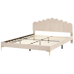 wohnli-moebel-suche-800001904843-1 BETT mit Lattenrost 180/200 cm Samtstoff Beige Sauvian Textil Beliani Möbel > Betten Beige