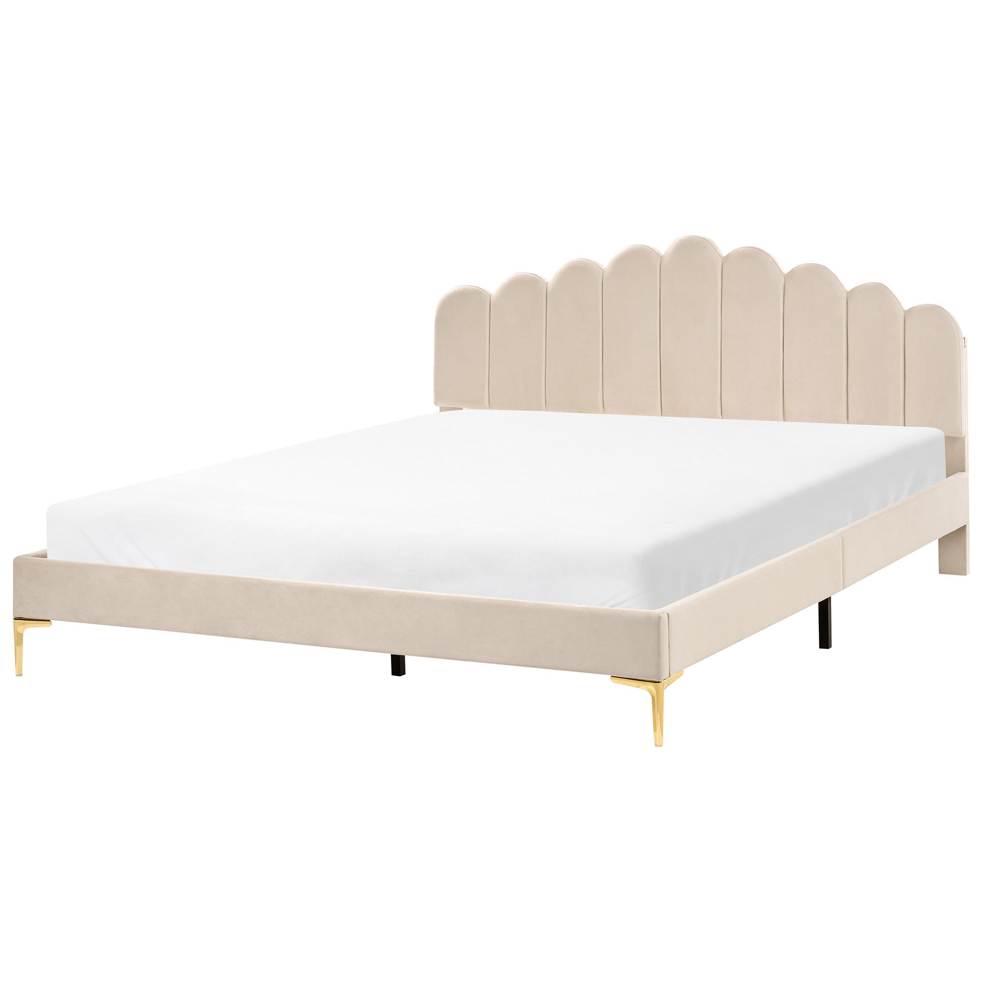 wohnli-moebel-suche-800001904843 Wohnli Möbelsuche - BETT mit Lattenrost 180/200 cm Samtstoff Beige Sauvian