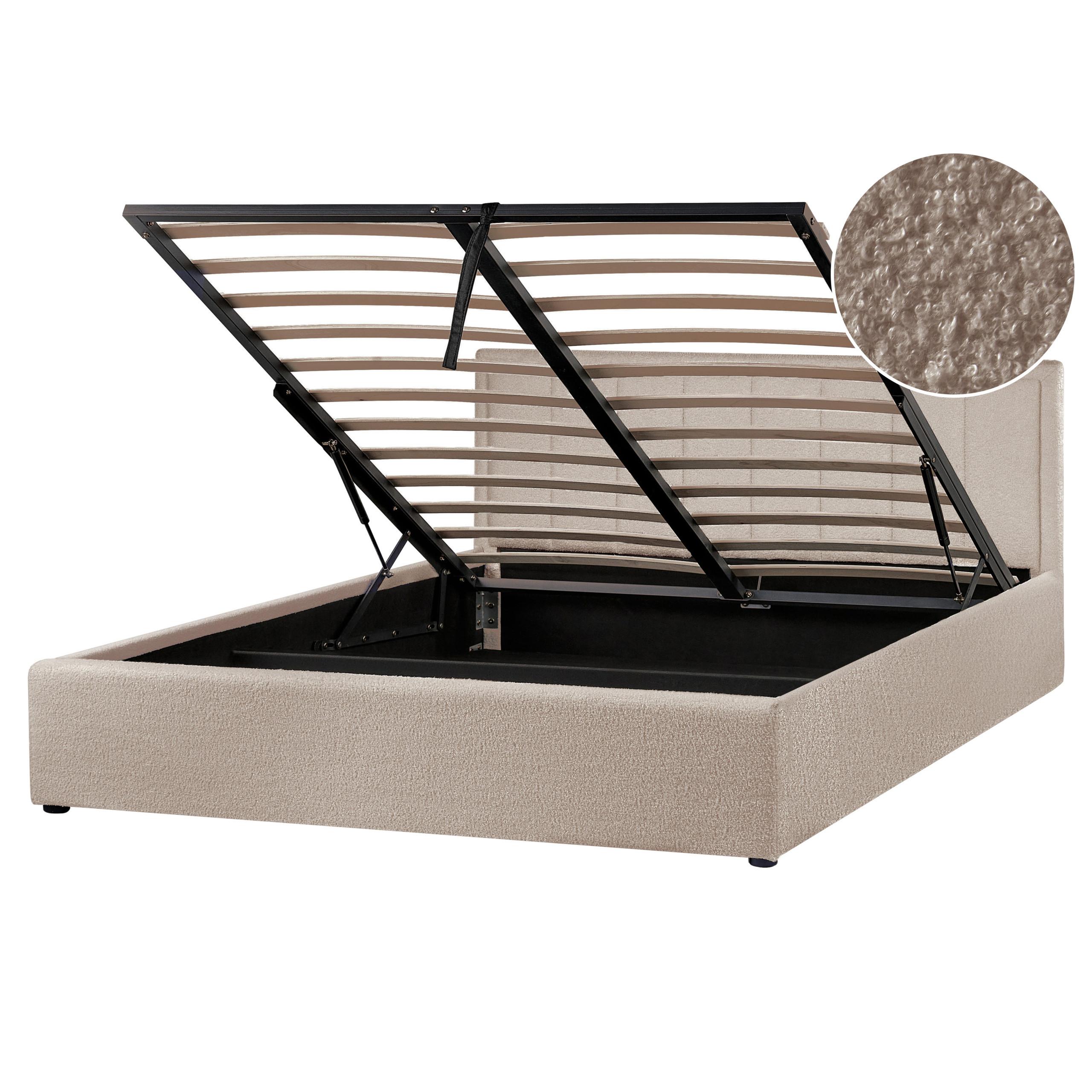 Wohnli Möbelsuche - BETT mit Stauraum 160/200 cm Bouclé Taupe Montlaur