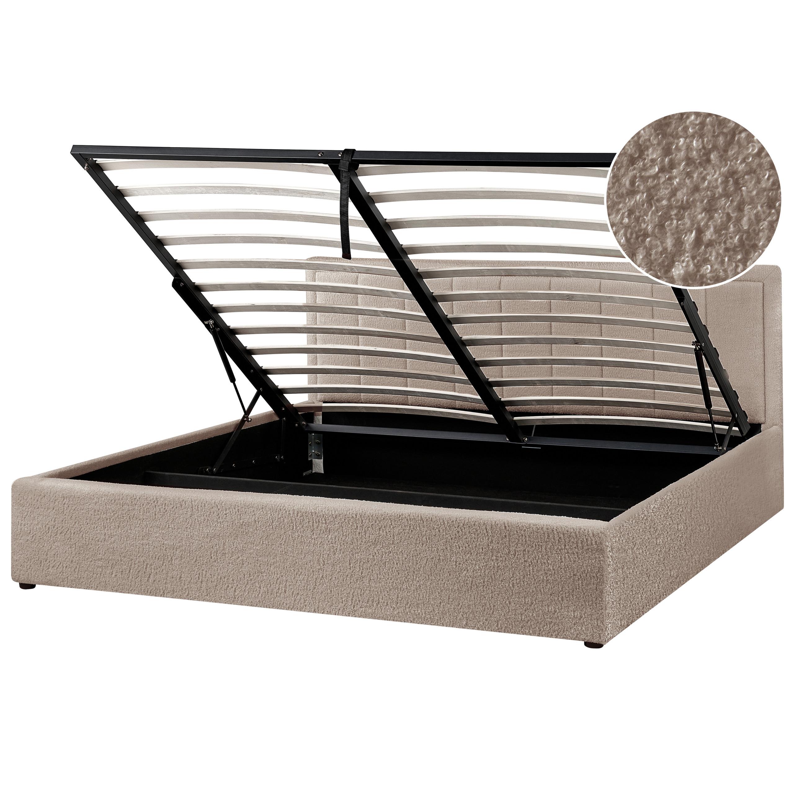 Wohnli Möbelsuche - BETT mit Stauraum 180/200 cm Bouclé Taupe Montlaur