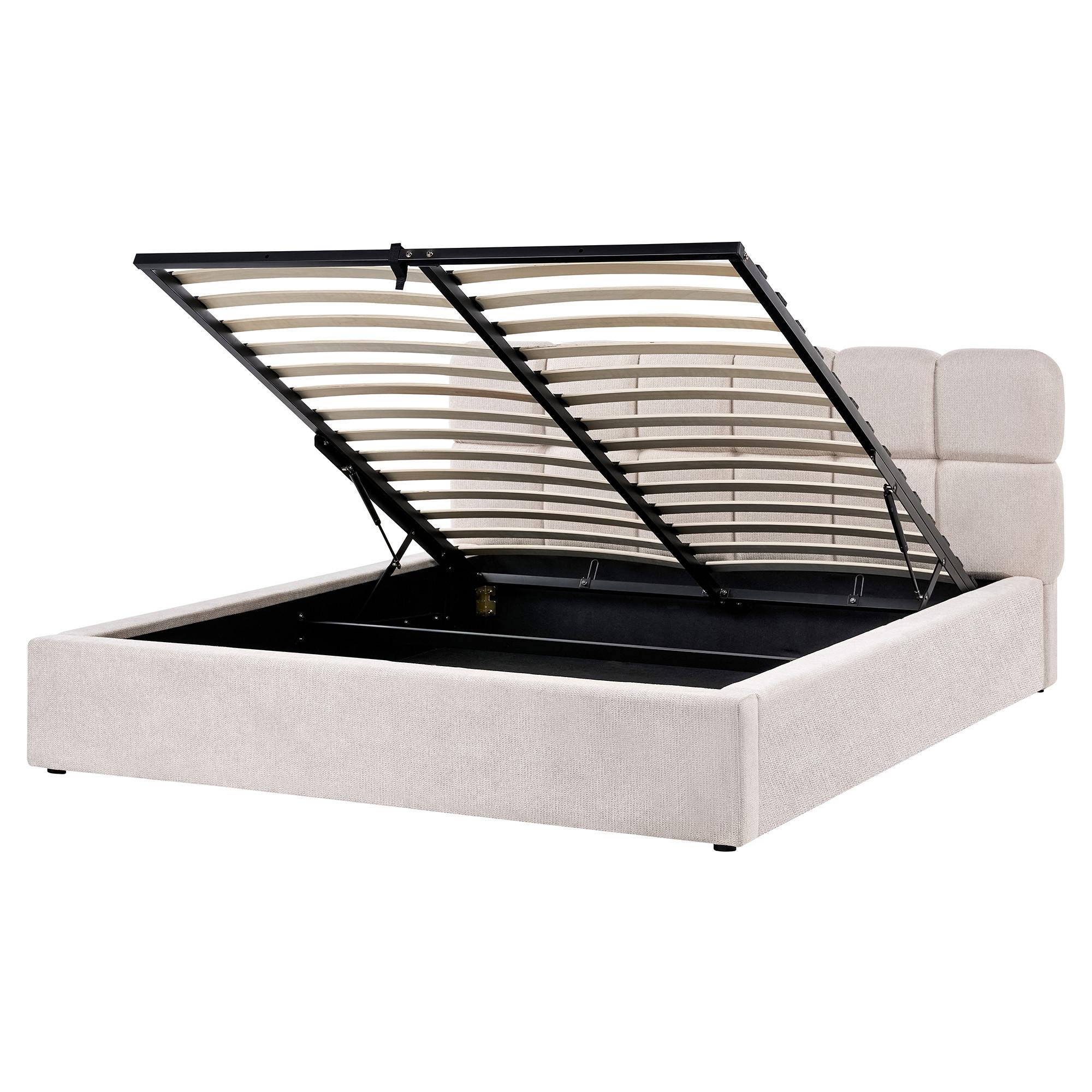 Wohnli Möbelsuche - BETT mit Stauraum 160/200 cm Stoff Hellbeige Baston