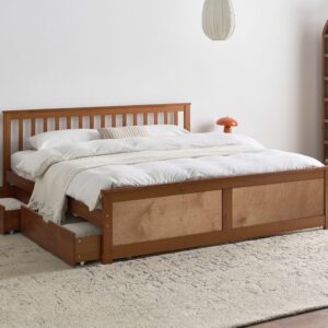 wohnli-moebel-suche-800001905420-1 BETT mit 4 Schubladen 180/200 cm Kiefernholz Braun Olendon Holz Beliani Möbel > Betten Braun