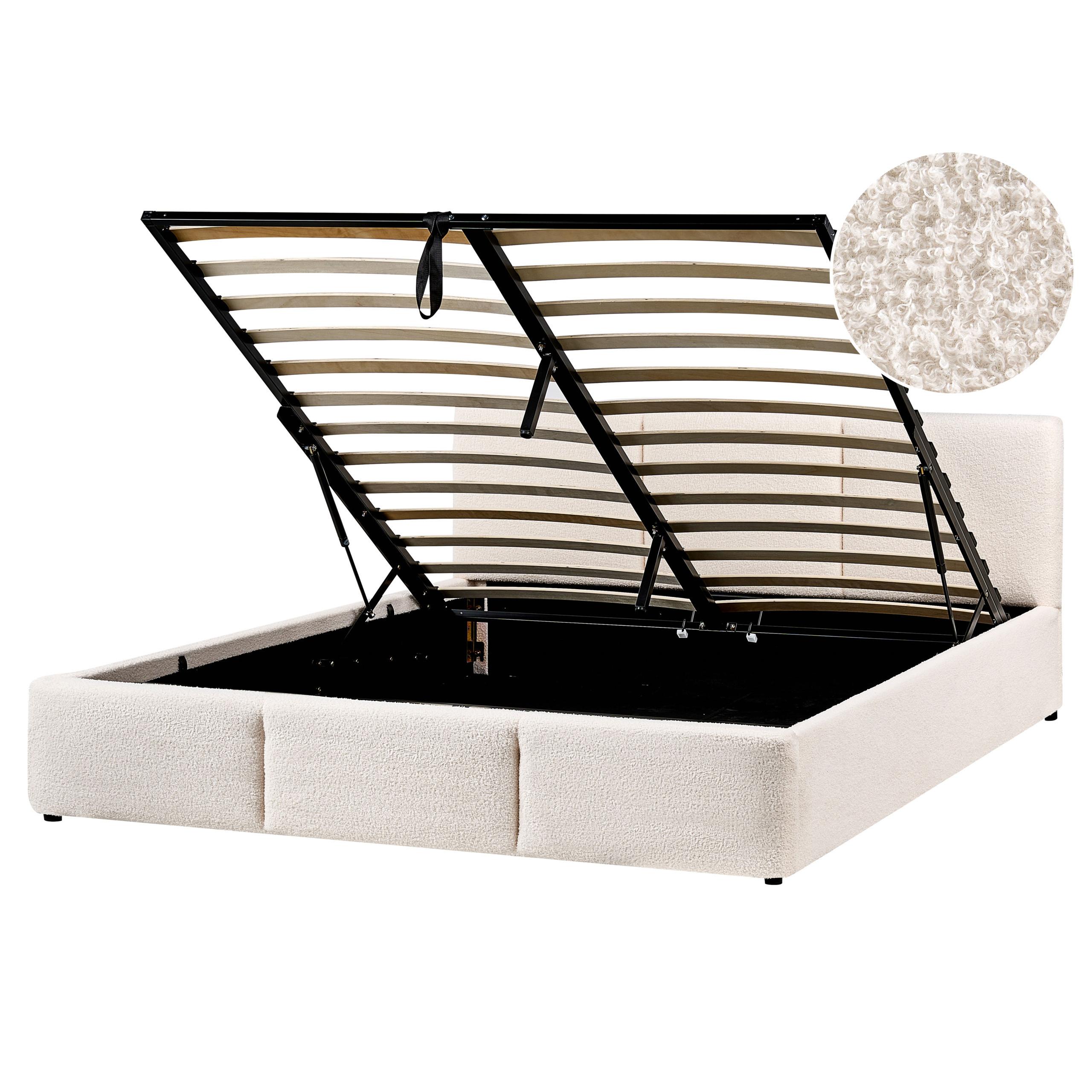 Wohnli Möbelsuche - BETT mit Stauraum 160/200 cm Bouclé Cremeweiß Bousse