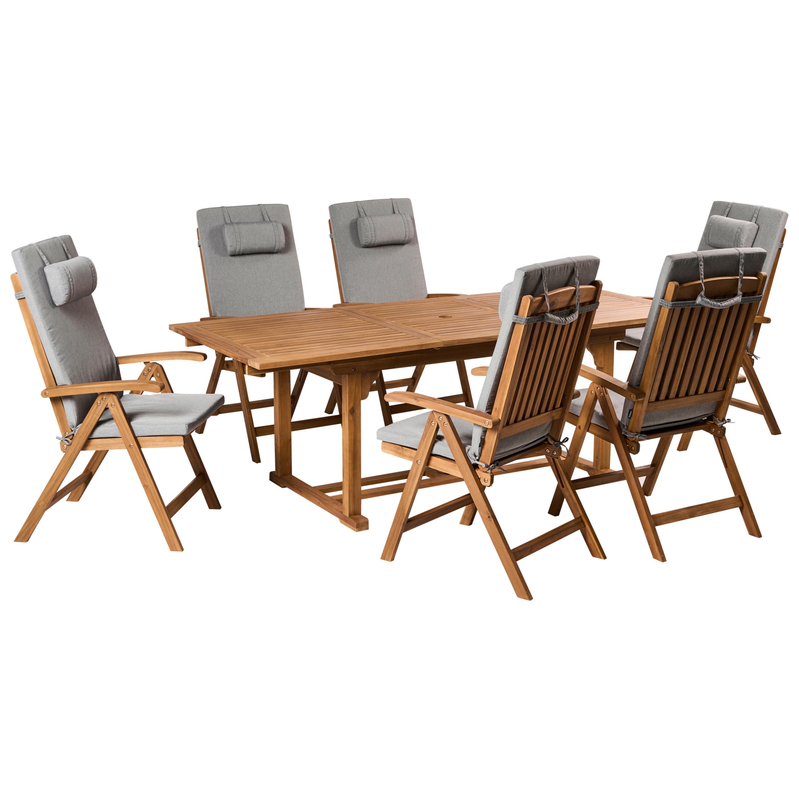 Wohnli Möbelsuche - GARTENMÖBEL-SET 6-Sitzer Grau meliert Akazienholz Java Premium