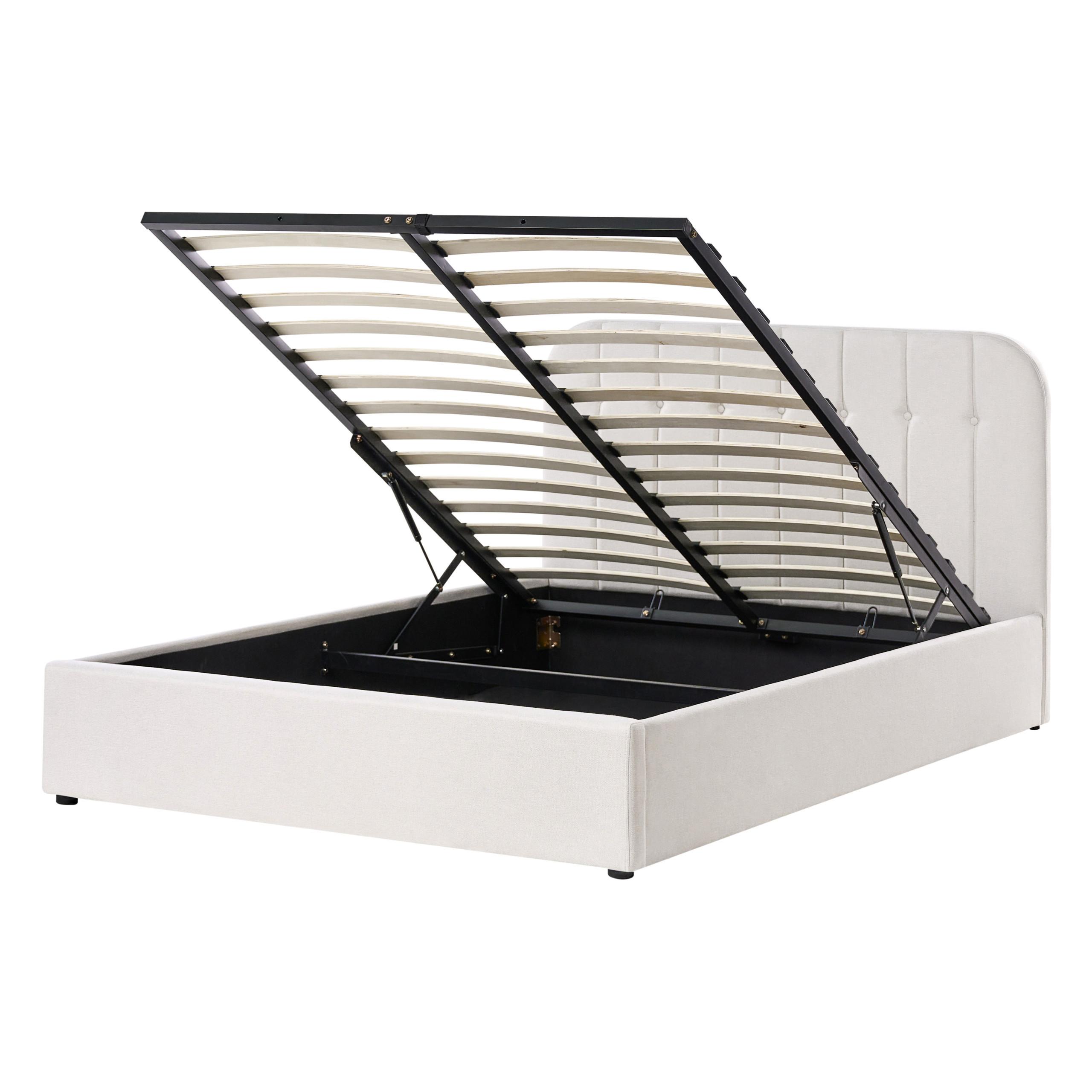 Wohnli Möbelsuche - BETT mit Stauraum 140/200 cm Stoff Cremeweiß Challans