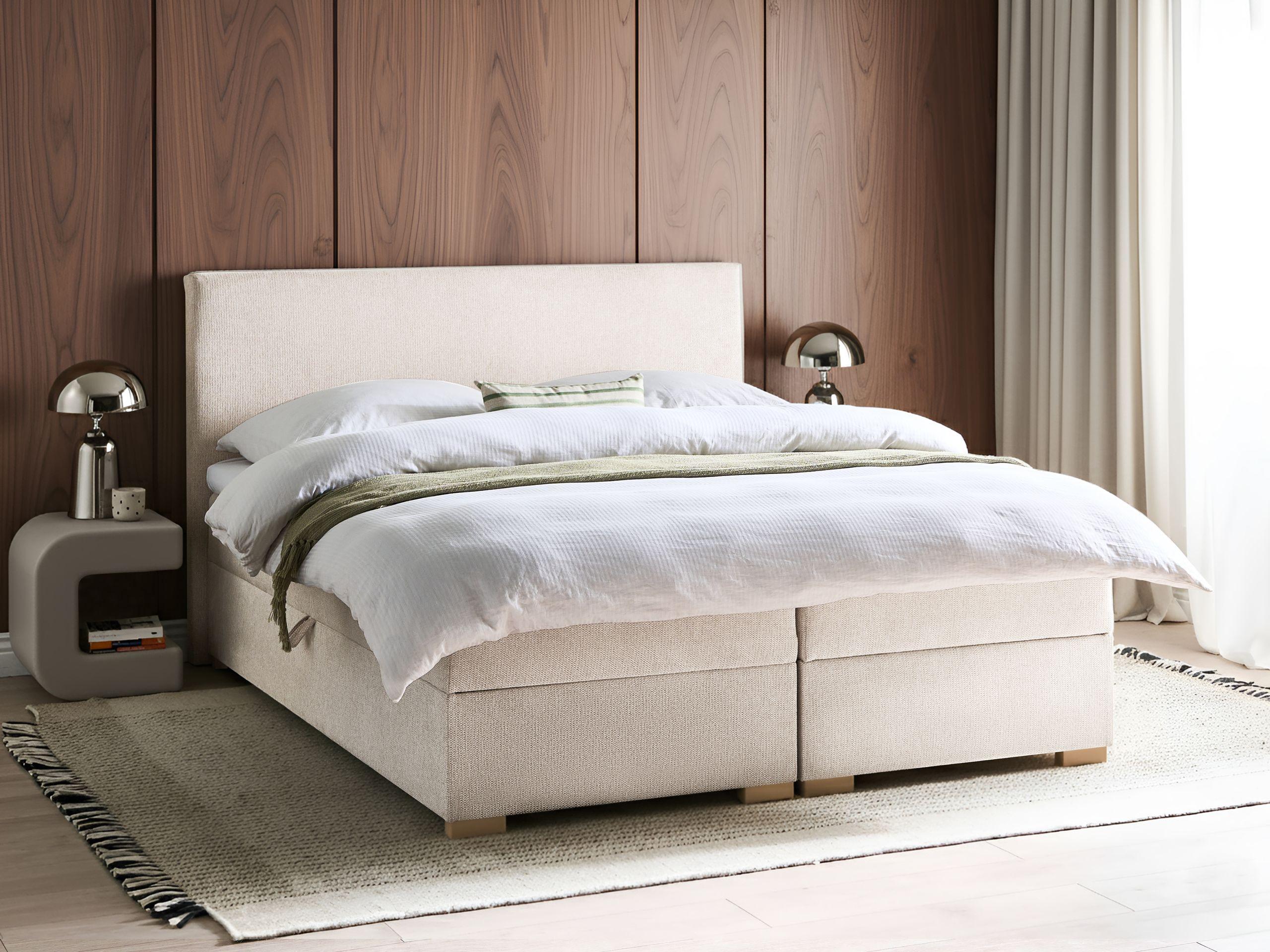 BOXSPRINGBETT mit Stauraum 160/200 cm Stoff Hellbeige Major Textil Beliani Möbel > Betten > Boxspringbetten Beige