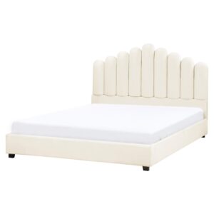 Wohnli Möbelsuche - BETT mit Lattenrost 140/200 cm Samtstoff Cremeweiß Vincennes