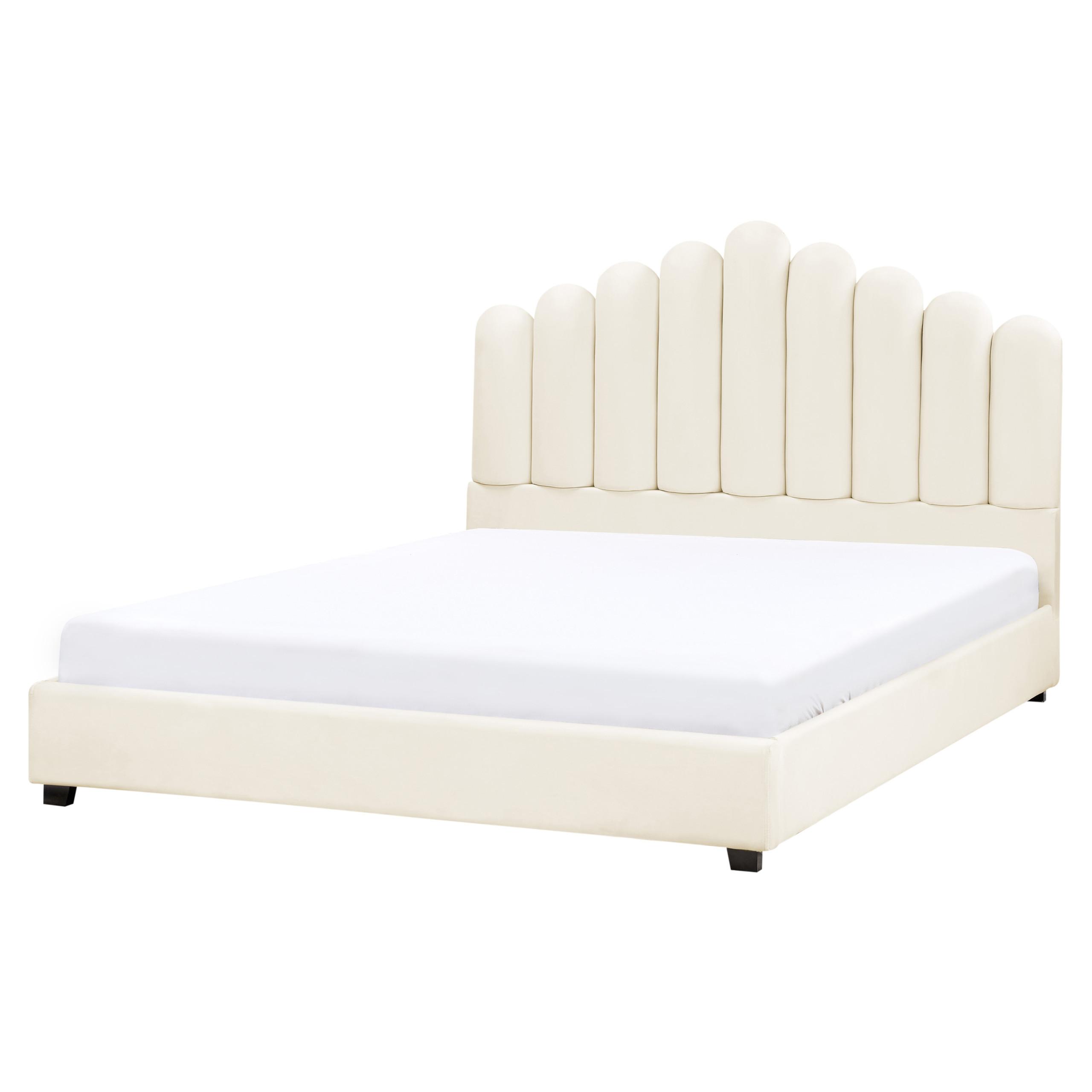 Wohnli Möbelsuche - BETT mit Lattenrost 140/200 cm Samtstoff Cremeweiß Vincennes