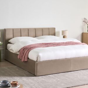 wohnli-moebel-suche-800001905780-1 BETT mit Stauraum 160/200 cm Samtstoff Taupe Dreux Textil Beliani Möbel > Betten Taupe