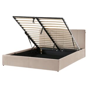 Wohnli Möbelsuche - BETT mit Stauraum 160/200 cm Samtstoff Taupe Dreux