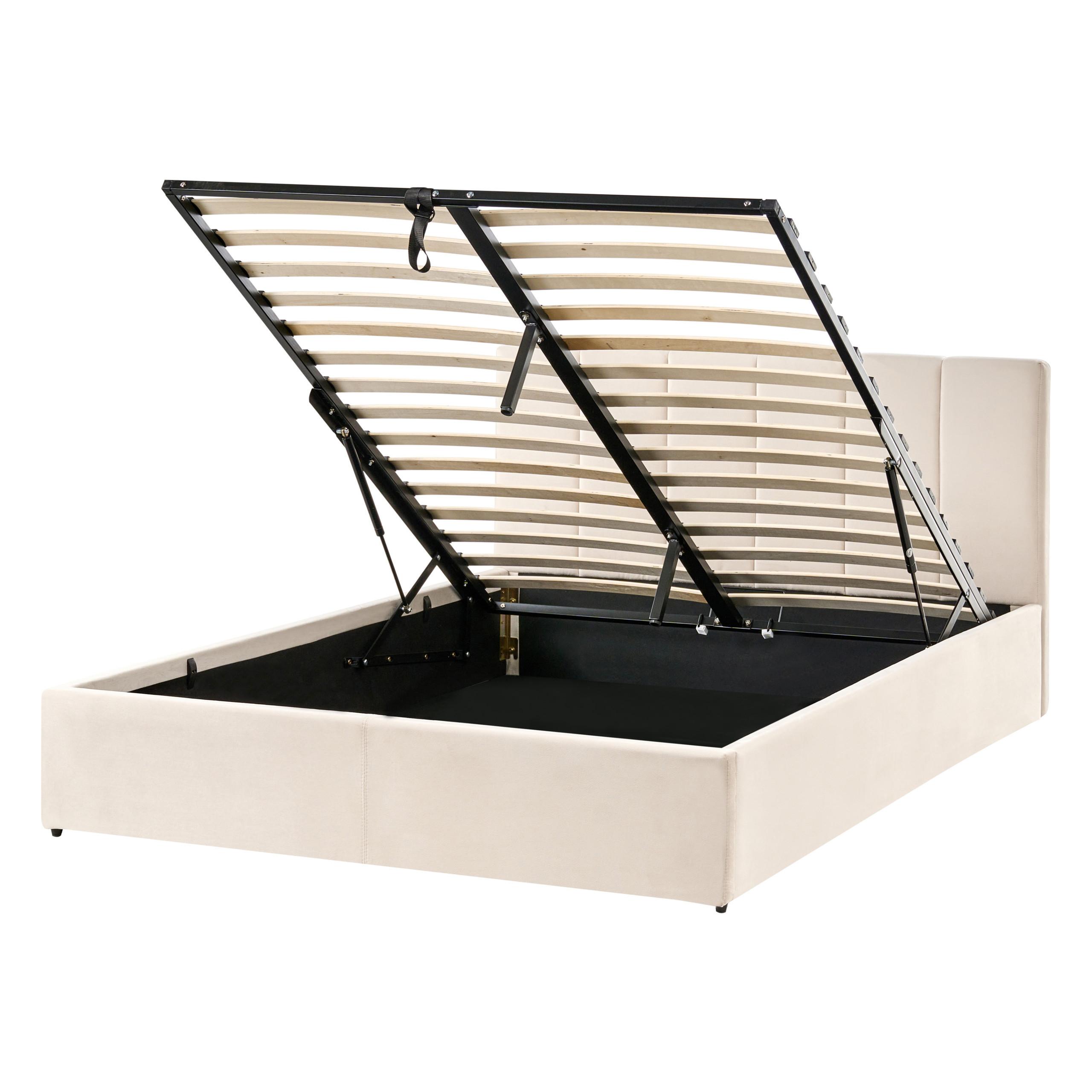 Wohnli Möbelsuche - BETT mit Stauraum 140/200 cm Samtstoff Hellbeige Dreux
