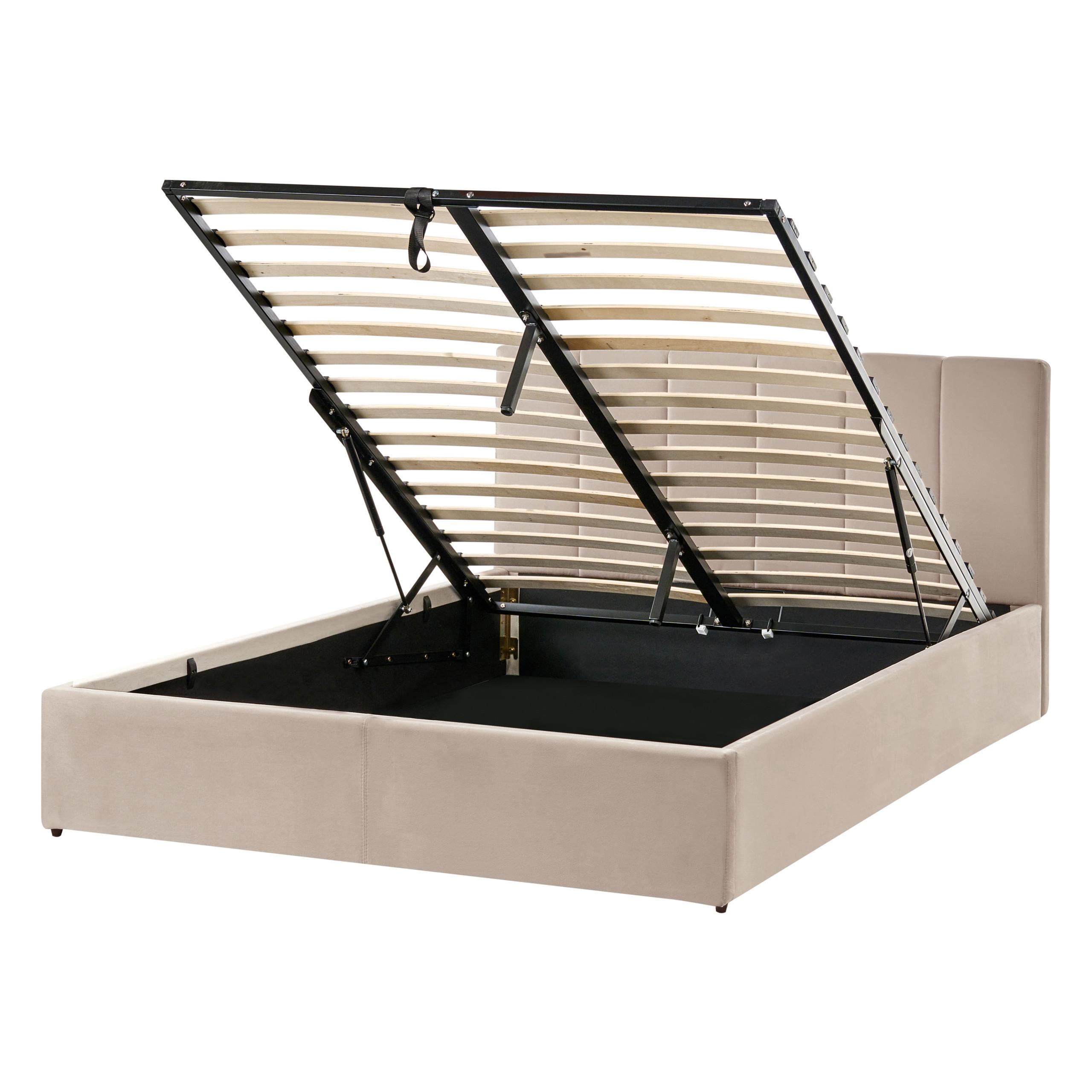 Wohnli Möbelsuche - BETT mit Stauraum 140/200 cm Samtstoff Taupe Dreux