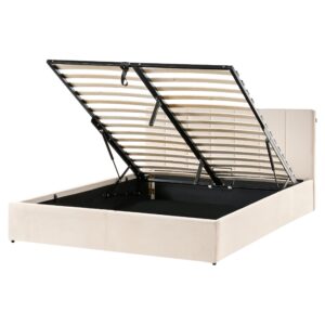 Wohnli Möbelsuche - BETT mit Stauraum 160/200 cm Samtstoff Hellbeige Dreux