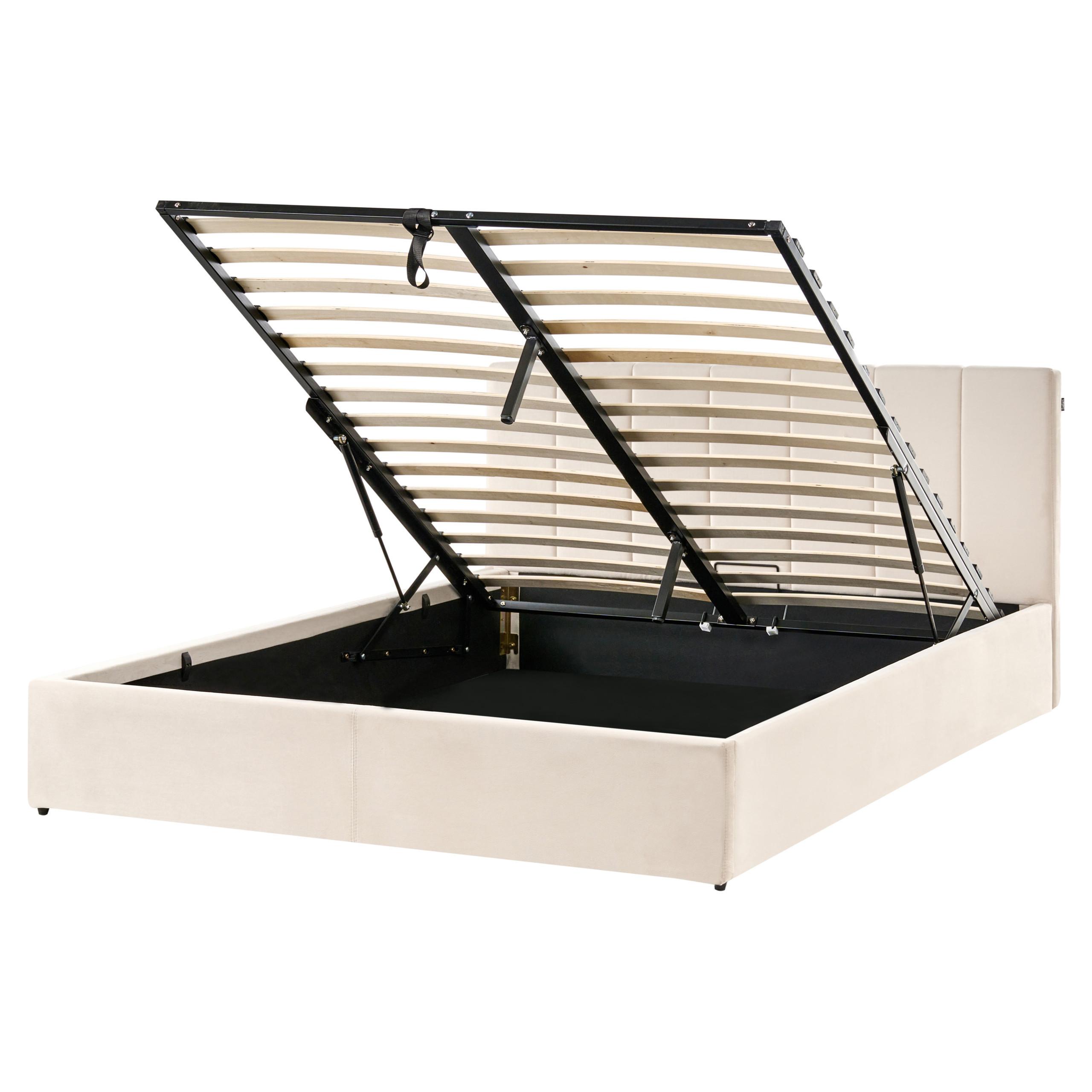 wohnli-moebel-suche-800001905795 Wohnli Möbelsuche - BETT mit Stauraum 160/200 cm Samtstoff Hellbeige Dreux