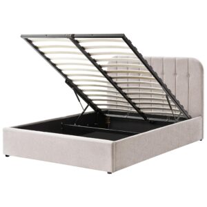 Wohnli Möbelsuche - BETT mit Stauraum 140/200 cm Chenillegewebe Taupe Challans