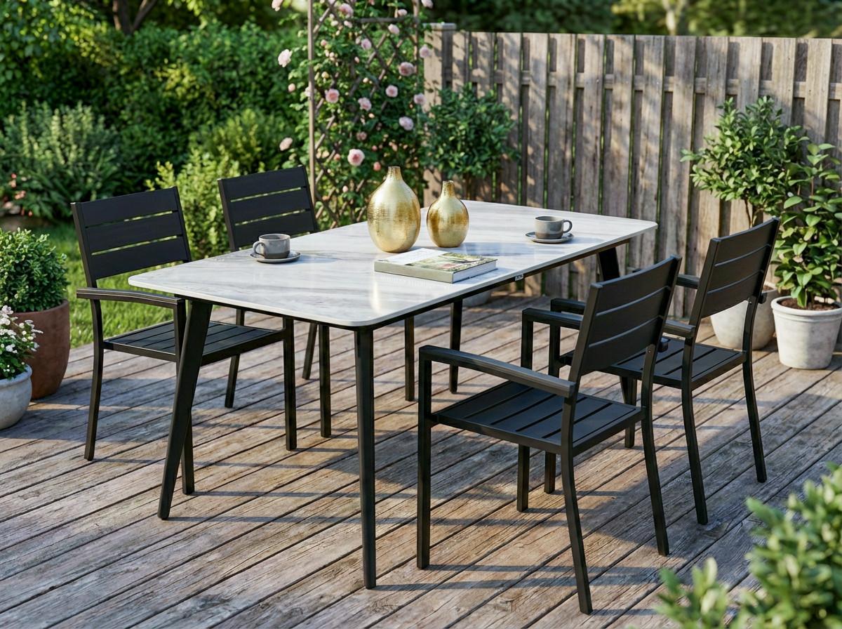 GARTENTISCH 160/90 cm Stein Grauer Marmor Rodallo Stein Beliani Möbel > Tische > Esstische Grau