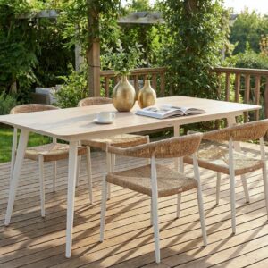 GARTENTISCH 160/90 cm Stein Travertinoptik Rodallo Stein Beliani Möbel > Tische > Esstische Beige