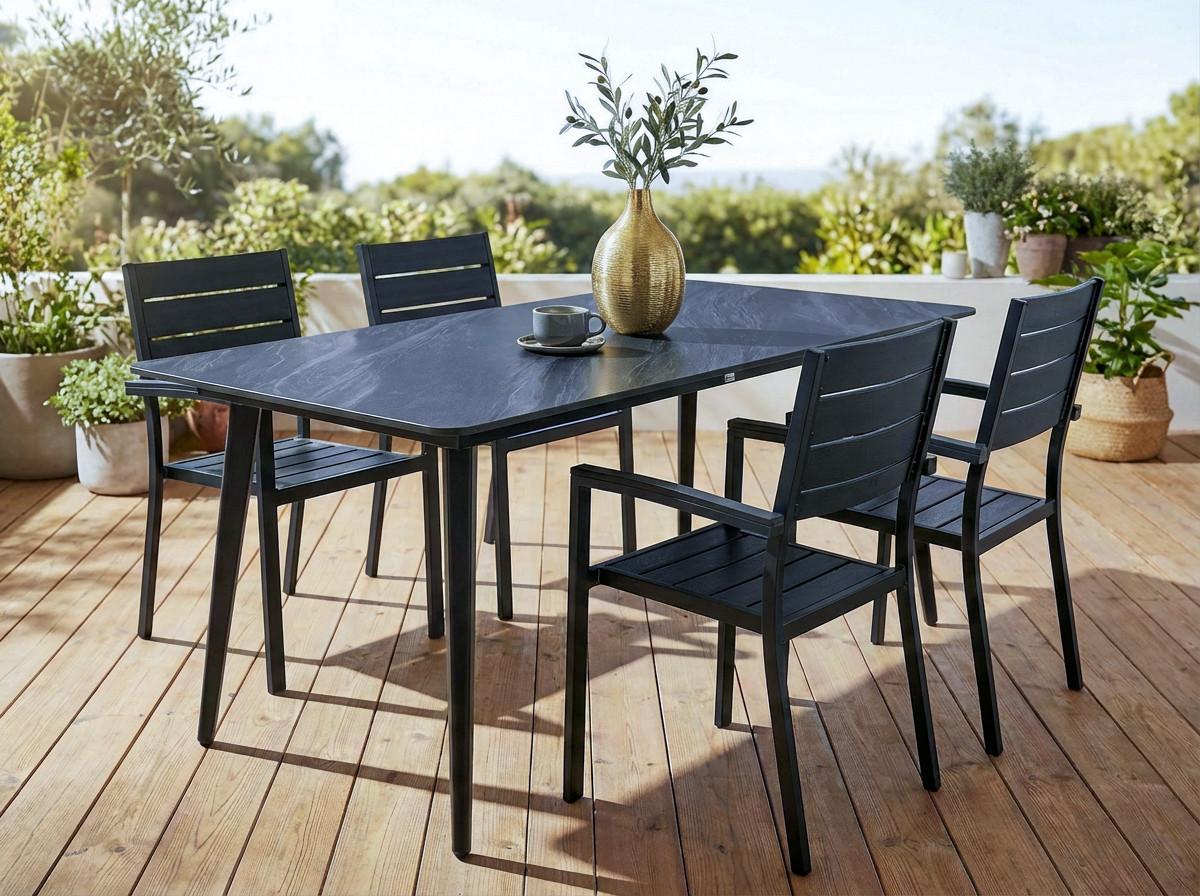 GARTENTISCH 160/90 cm Stein Schwarzer Marmor Rodallo Stein Beliani Möbel > Tische > Esstische Schwarz