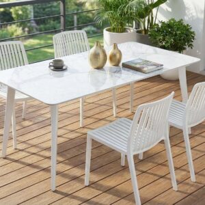 wohnli-moebel-suche-800001905968-1 GARTENTISCH 160/90 cm Stein Weißer Marmor Rodallo Stein Beliani Möbel > Tische > Esstische Weiß