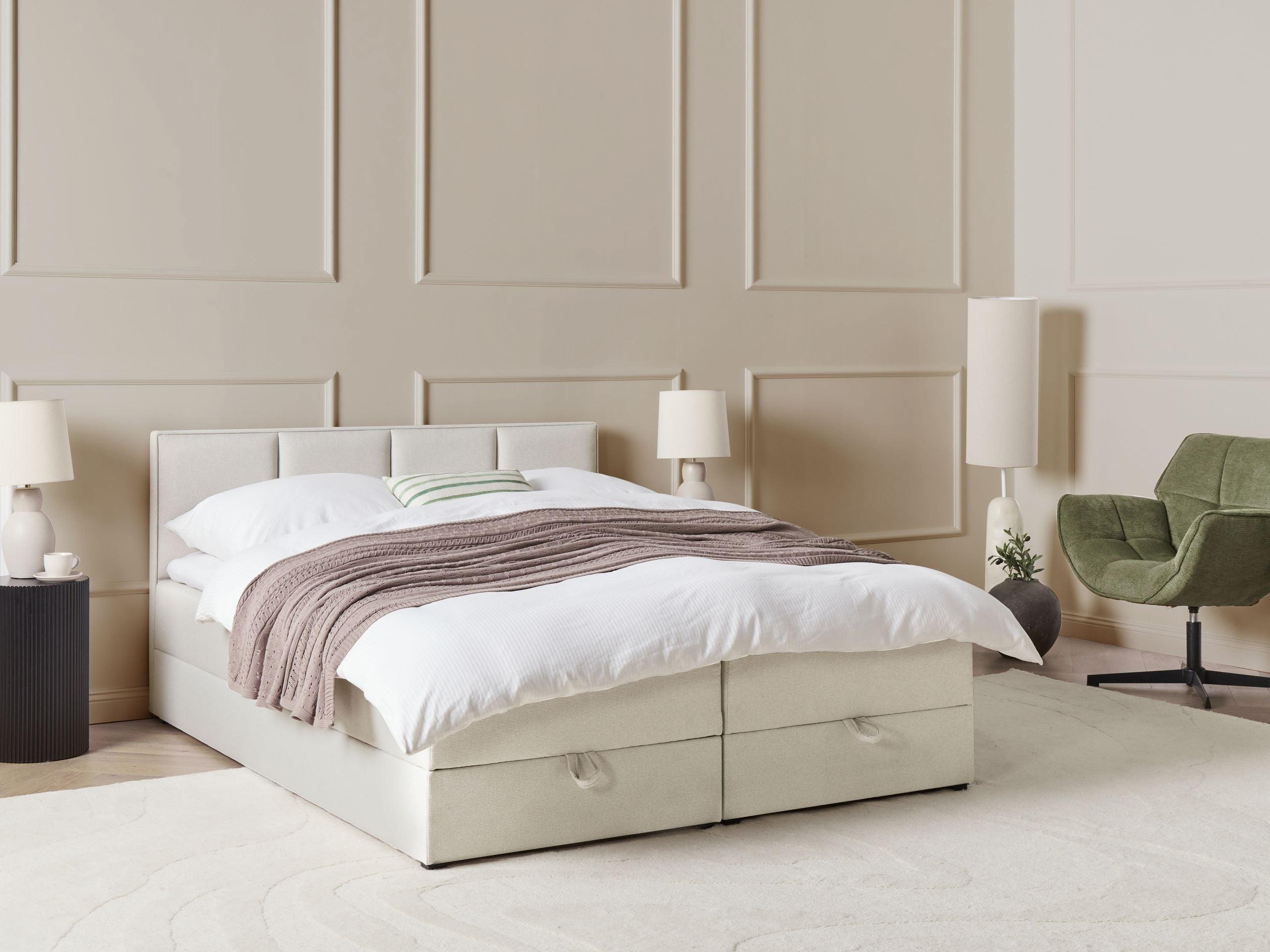 BOXSPRINGBETT mit Stauraum 160/200 cm Stoff Cremeweiß Baronet Textil Beliani Möbel > Betten > Boxspringbetten Weiß