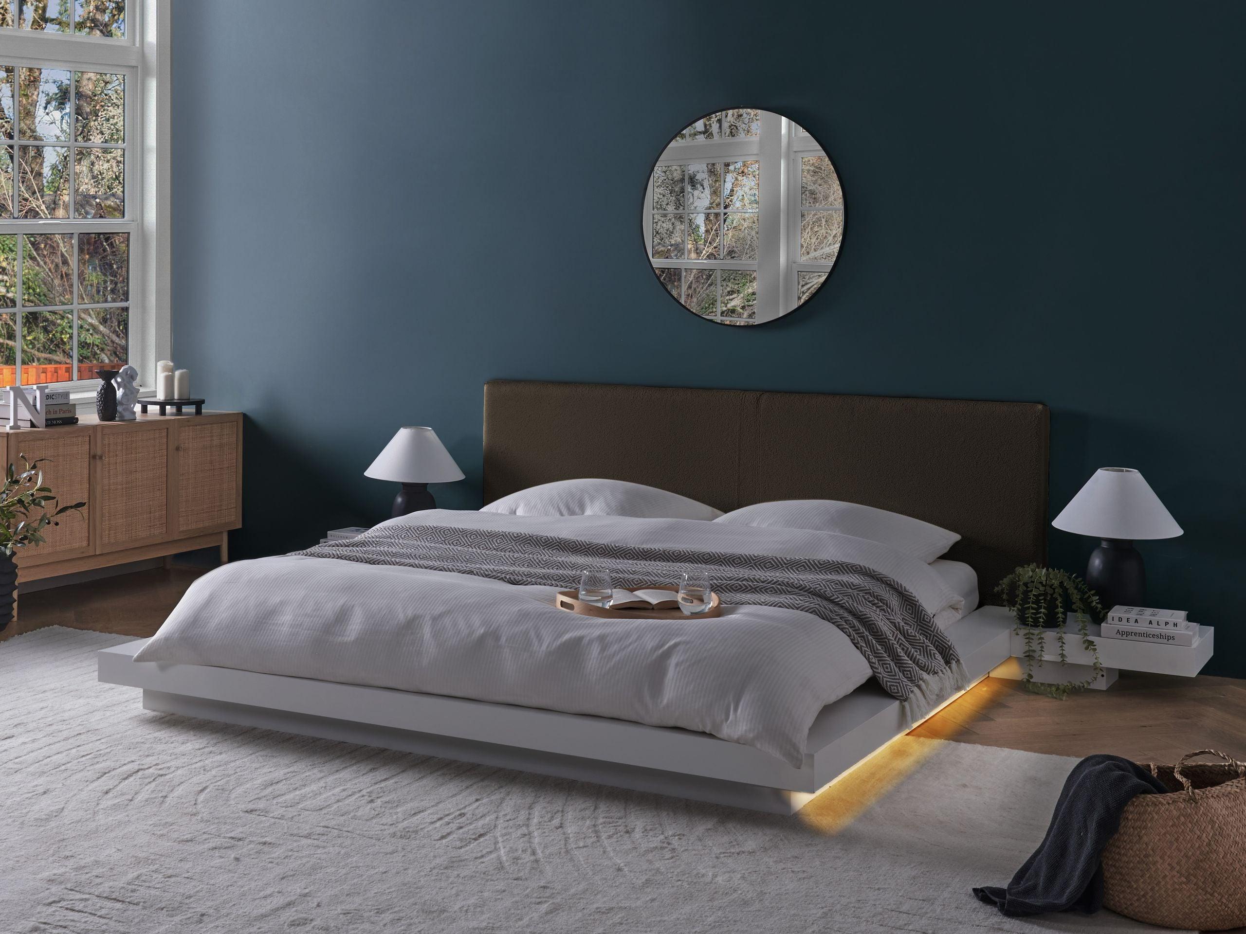 BETT mit LED 180/200 cm MDF-Platte Taupe Zen Holzwerkstoff Beliani Möbel > Betten Taupe