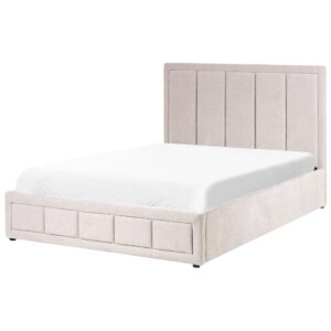 BETT mit Stauraum 140/200 cm Chenillegewebe Taupe Quiberon Textil Beliani Möbel > Betten Taupe