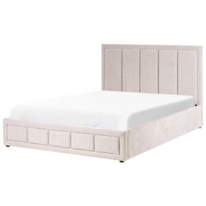 wohnli-moebel-suche-800001906304-1 BETT mit Stauraum 160/200 cm Chenillegewebe Taupe Quiberon Textil Beliani Möbel > Betten Taupe