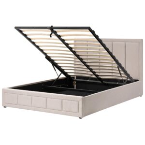 Wohnli Möbelsuche - BETT mit Stauraum 160/200 cm Stoff Beige Quiberon