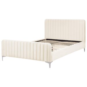 wohnli-moebel-suche-800001906552-1 BETT mit Lattenrost 140/200 cm Samtstoff Hellbeige Lunan Textil Beliani Möbel > Betten Beige
