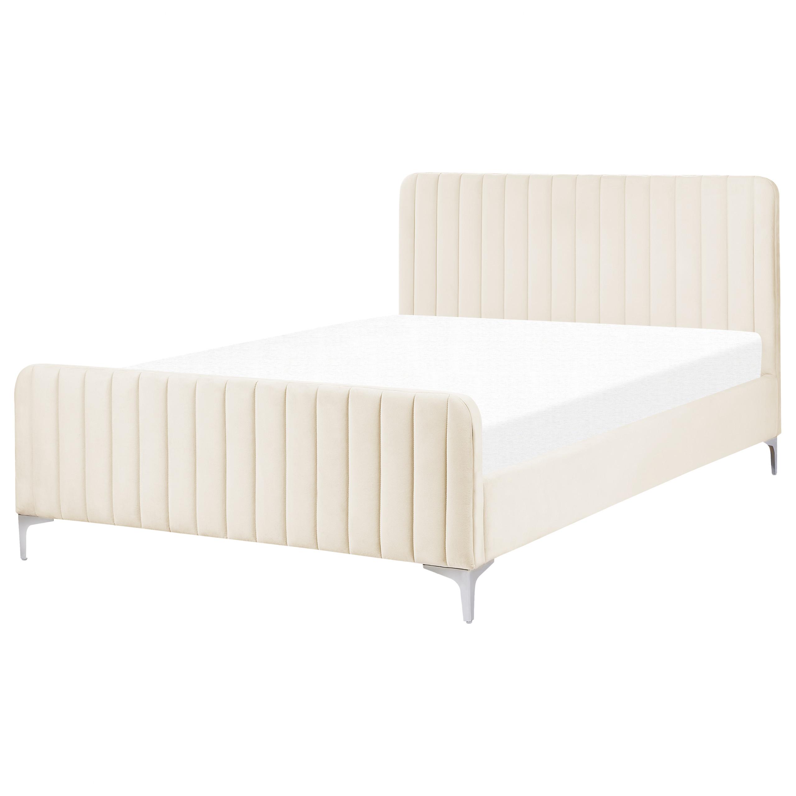 Wohnli Möbelsuche - BETT mit Lattenrost 140/200 cm Samtstoff Hellbeige Lunan