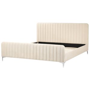 BETT mit Lattenrost 180/200 cm Samtstoff Hellbeige Lunan Textil Beliani Möbel > Betten Beige