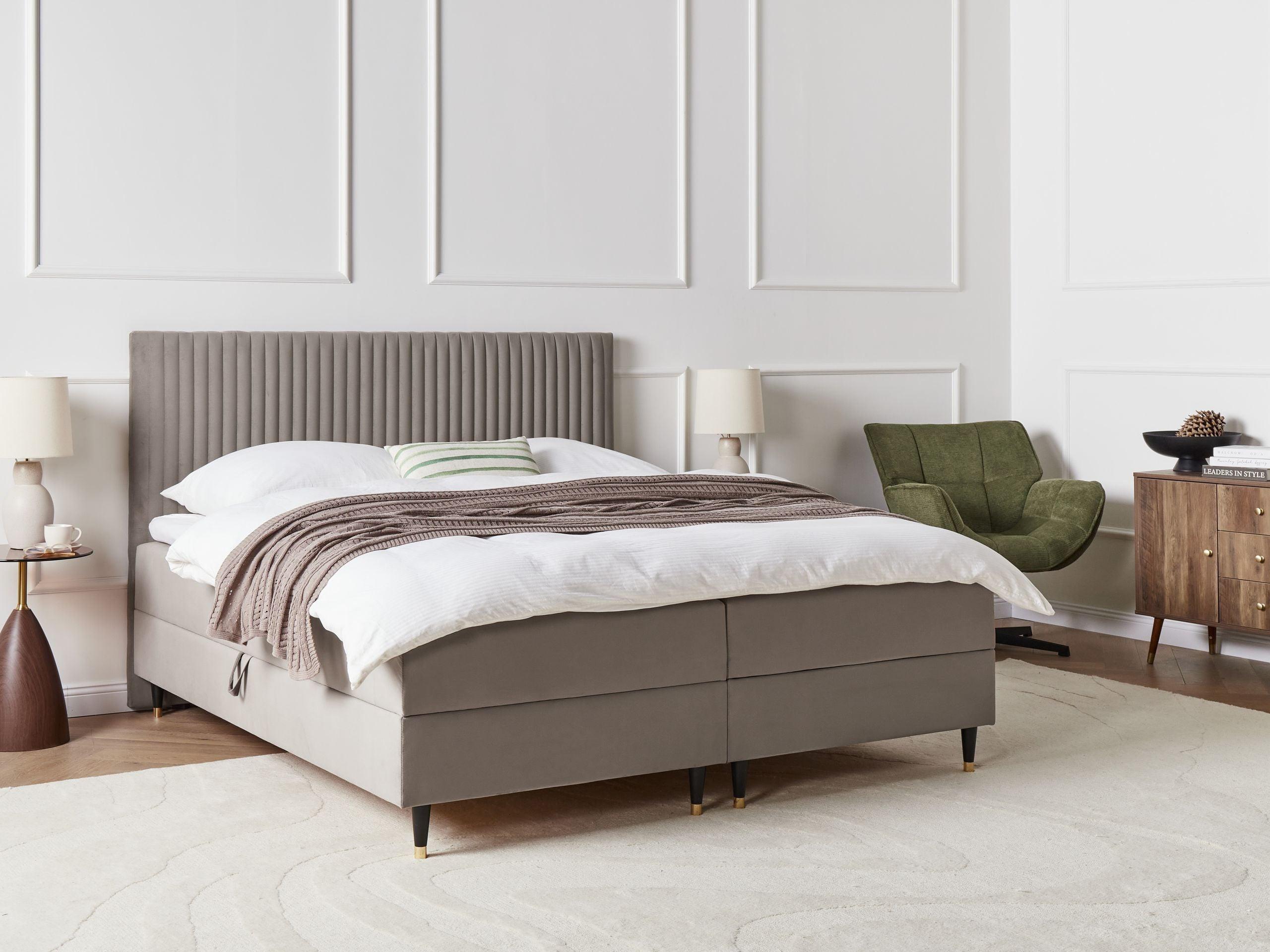 BOXSPRINGBETT mit Stauraum 180/200 cm Samtstoff Taupe Dame Textil Beliani Möbel > Betten > Boxspringbetten Taupe