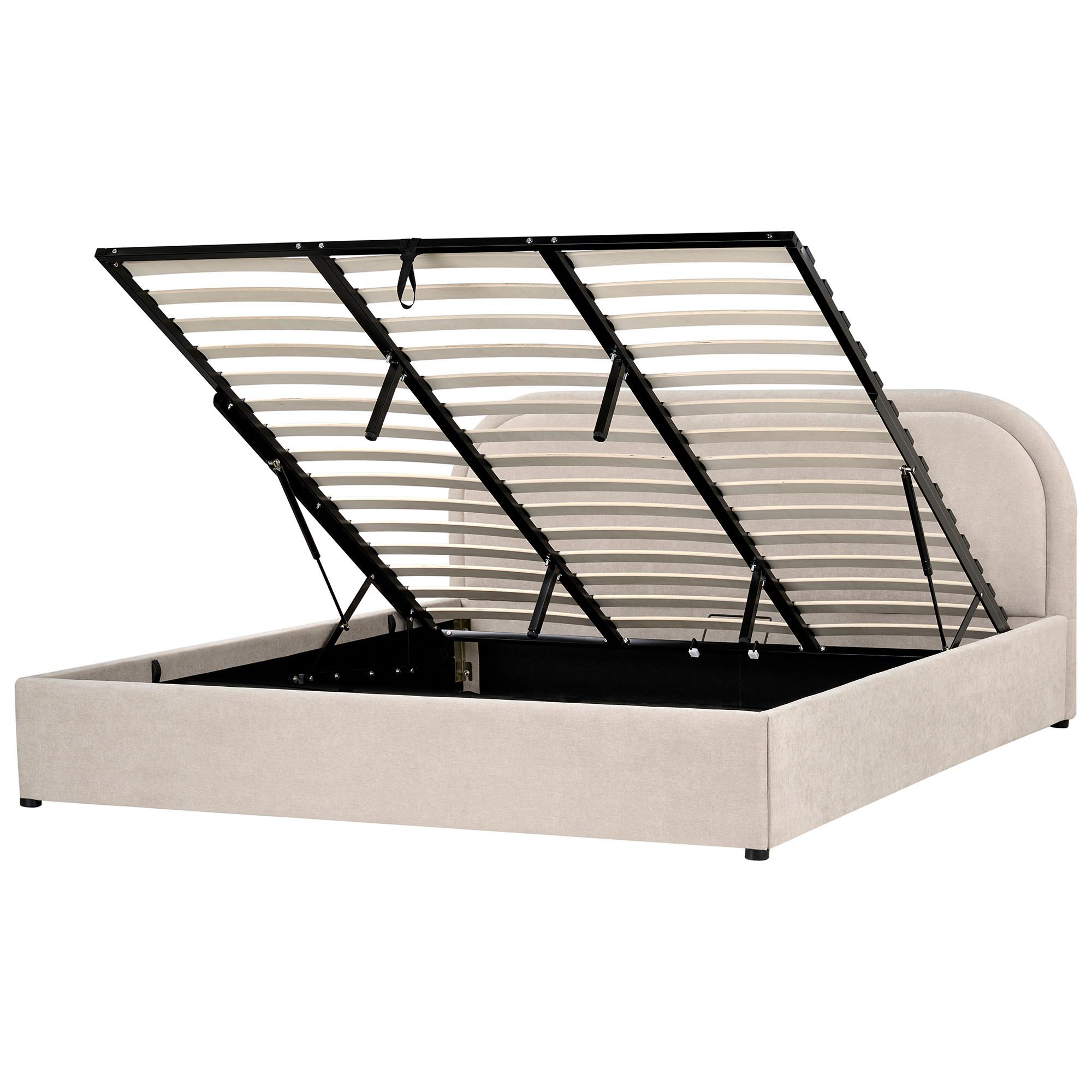 Wohnli Möbelsuche - BETT mit Stauraum 180/200 cm Chenillegewebe Hellbeige Quillien