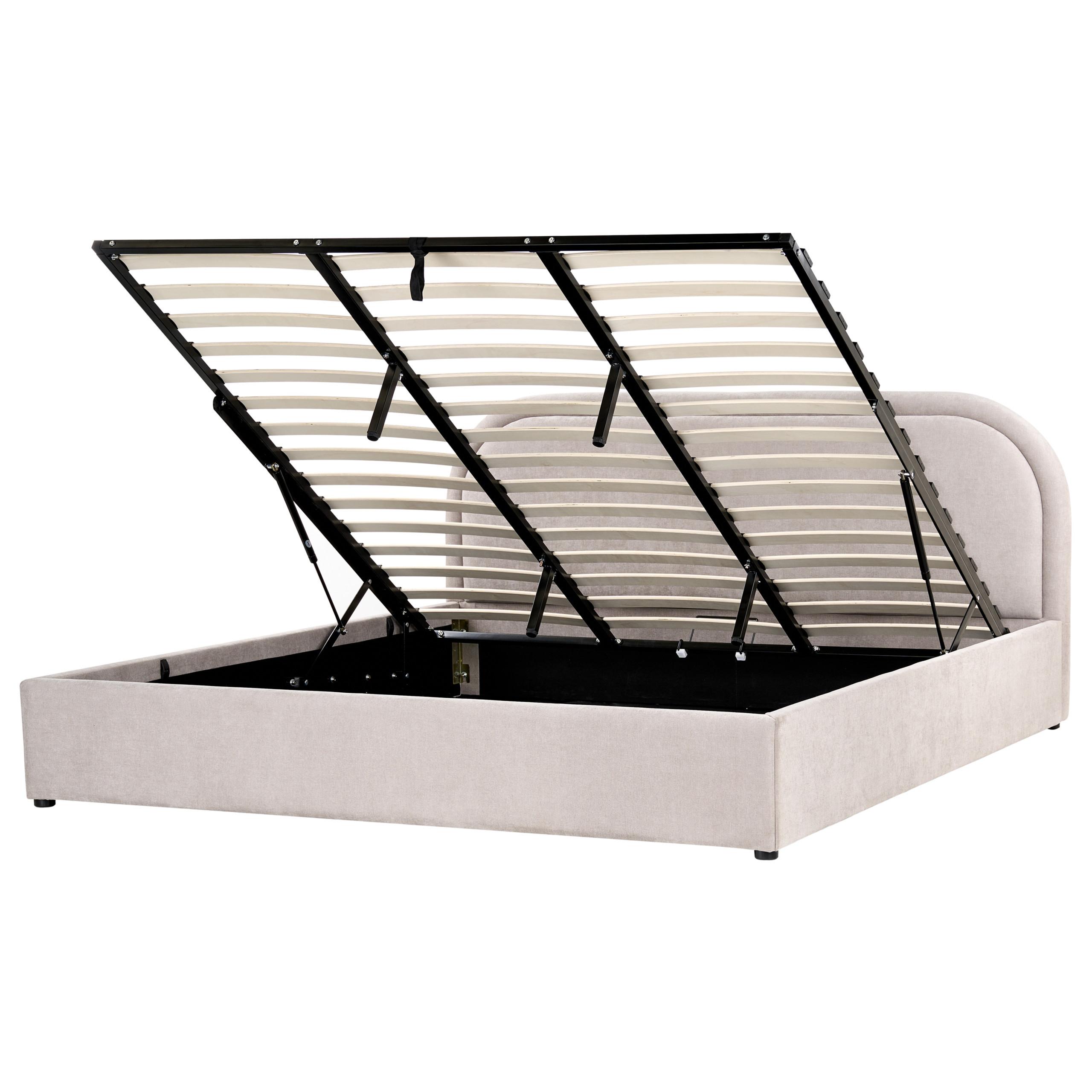 Wohnli Möbelsuche - BETT mit Stauraum 180/200 cm Chenillegewebe Taupe Quillien