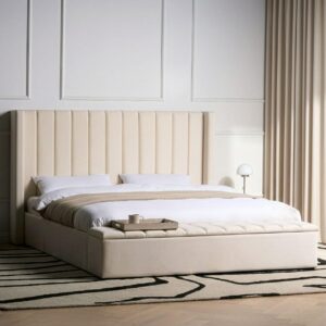 BETT mit Stauraumbank 180/200 cm Samtstoff Cremeweiß Noyers Textil Beliani Möbel > Betten Weiß